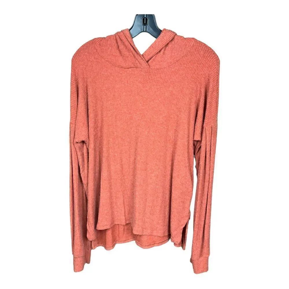 PST Project Social T LA Hoodie Sweater Rust Burnt Orange Ribbed Knit Medium